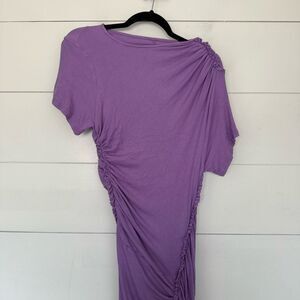 Atlein Women’s 38 Purple Ruched Ribbed Sheath Maxi Dress Flawed